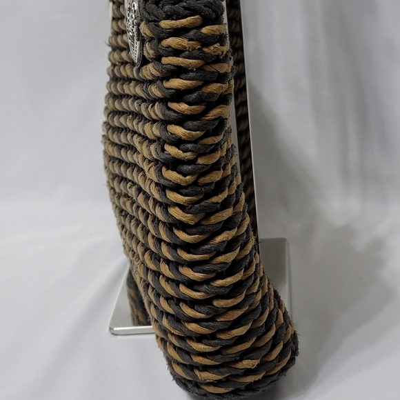 Vintage Brighton Raffia Straw Leather Trim Shoulder Bag - Black & Tan - Picture 5 of 16